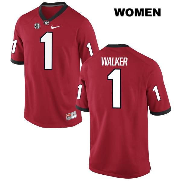 Georgia Bulldogs Women's Jaquavian Walker #1 NCAA Authentic Red Nike Stitched College Football Jersey UPD0656VA